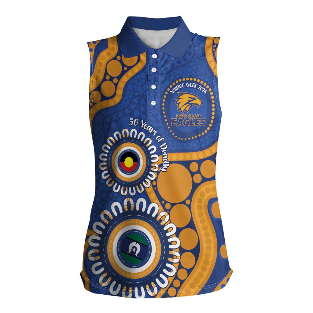 Eagles NAIDOC 2026 Personalised Women Sleeveless Polo Shirt 50 Years of Deadly Aboriginal Art