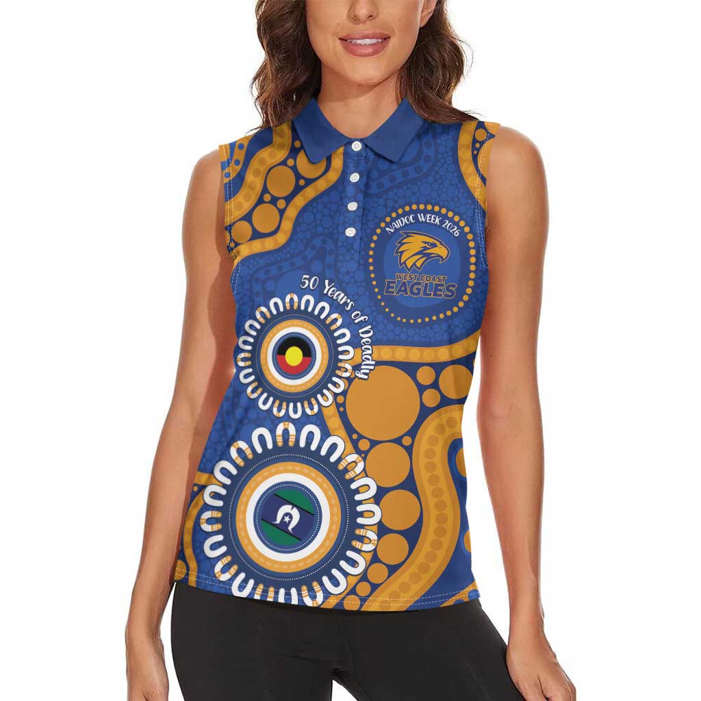 Eagles NAIDOC 2026 Personalised Women Sleeveless Polo Shirt 50 Years of Deadly Aboriginal Art