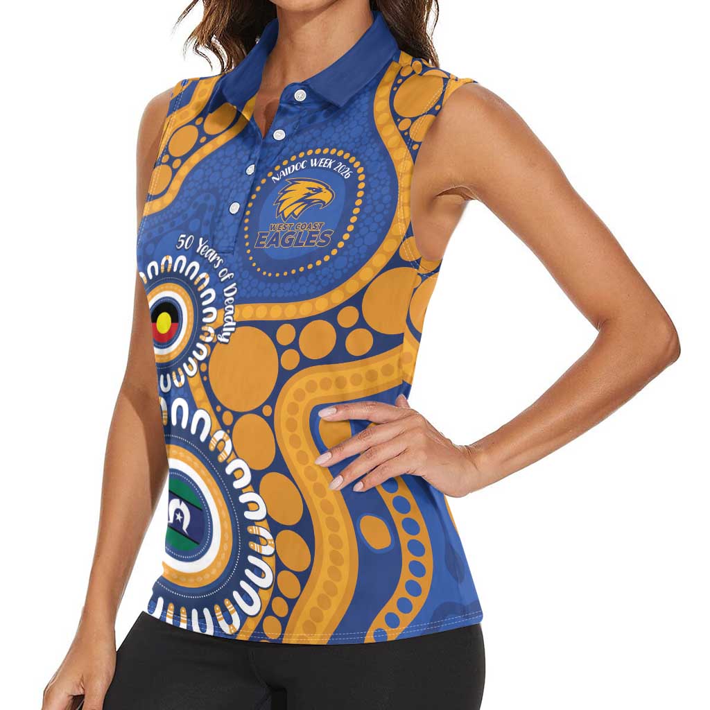 Eagles NAIDOC 2026 Personalised Women Sleeveless Polo Shirt 50 Years of Deadly Aboriginal Art