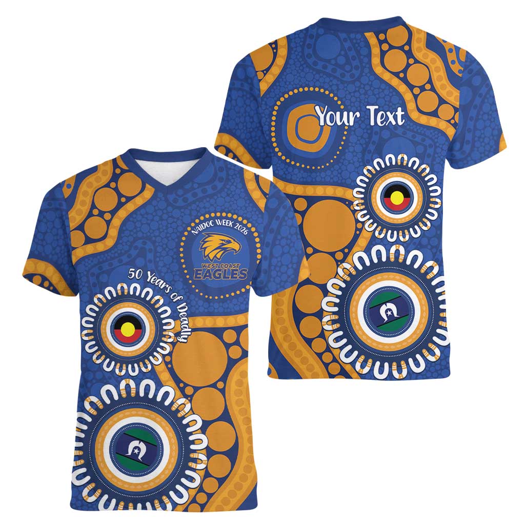 Eagles NAIDOC 2026 Personalised Women V-Neck T-Shirt 50 Years of Deadly Aboriginal Art
