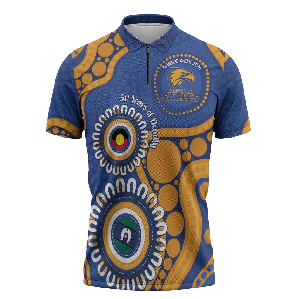 Eagles NAIDOC 2026 Personalised Zipper Polo Shirt 50 Years of Deadly Aboriginal Art
