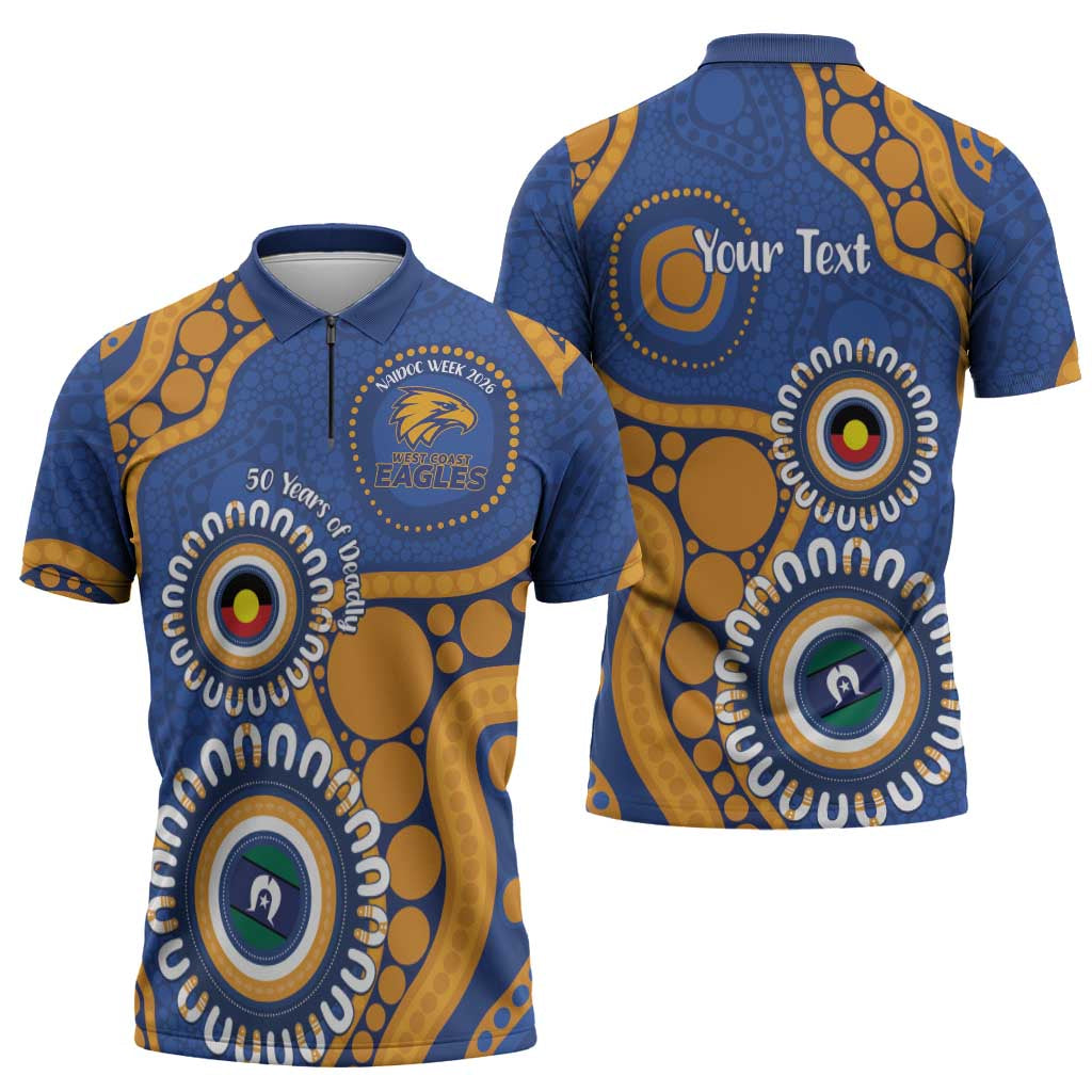 Eagles NAIDOC 2026 Personalised Zipper Polo Shirt 50 Years of Deadly Aboriginal Art