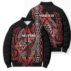 Aotearoa Iwi Ngapuhi Personalised Bomber Puffer Jacket NZ Maori Humpback Whale Taniko Motifs