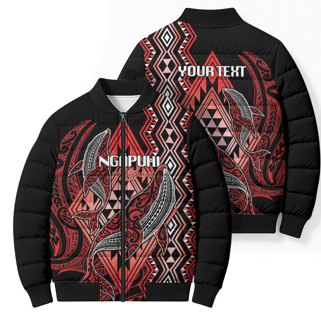 Aotearoa Iwi Ngapuhi Personalised Bomber Puffer Jacket NZ Maori Humpback Whale Taniko Motifs