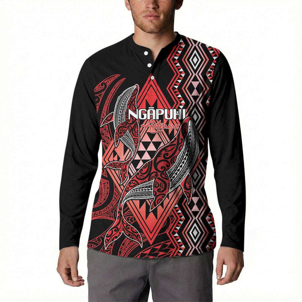 Aotearoa Iwi Ngapuhi Personalised Button Sweatshirt NZ Maori Humpback Whale Taniko Motifs