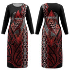Aotearoa Iwi Ngapuhi Personalised Couples Matching Long Sleeve Bodycon Dress and Hawaiian Shirt NZ Maori Humpback Whale Taniko Motifs
