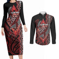 Aotearoa Iwi Ngapuhi Personalised Couples Matching Long Sleeve Bodycon Dress and Long Sleeve Button Shirt NZ Maori Humpback Whale Taniko Motifs