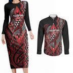 Aotearoa Iwi Ngapuhi Personalised Couples Matching Long Sleeve Bodycon Dress and Long Sleeve Button Shirt NZ Maori Humpback Whale Taniko Motifs