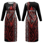 Aotearoa Iwi Ngapuhi Personalised Couples Matching Long Sleeve Bodycon Dress and Long Sleeve Button Shirt NZ Maori Humpback Whale Taniko Motifs