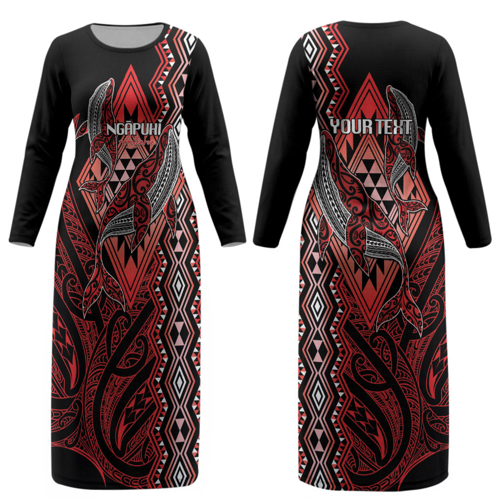 Aotearoa Iwi Ngapuhi Personalised Couples Matching Long Sleeve Bodycon Dress and Long Sleeve Button Shirt NZ Maori Humpback Whale Taniko Motifs