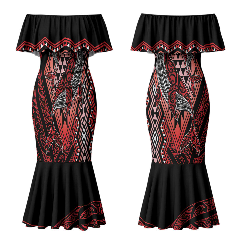 Aotearoa Iwi Ngapuhi Personalised Couples Matching Mermaid Dress and Hawaiian Shirt NZ Maori Humpback Whale Taniko Motifs