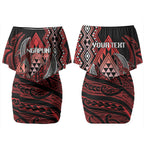 Aotearoa Iwi Ngapuhi Personalised Couples Matching Off Shoulder Short Dress and Long Sleeve Button Shirt NZ Maori Humpback Whale Taniko Motifs
