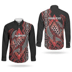 Aotearoa Iwi Ngapuhi Personalised Couples Matching Off The Shoulder Long Sleeve Dress and Long Sleeve Button Shirt NZ Maori Humpback Whale Taniko Motifs