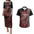 Aotearoa Iwi Ngapuhi Personalised Couples Matching Puletasi and Hawaiian Shirt NZ Maori Humpback Whale Taniko Motifs