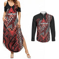 Aotearoa Iwi Ngapuhi Personalised Couples Matching Summer Maxi Dress and Long Sleeve Button Shirt NZ Maori Humpback Whale Taniko Motifs