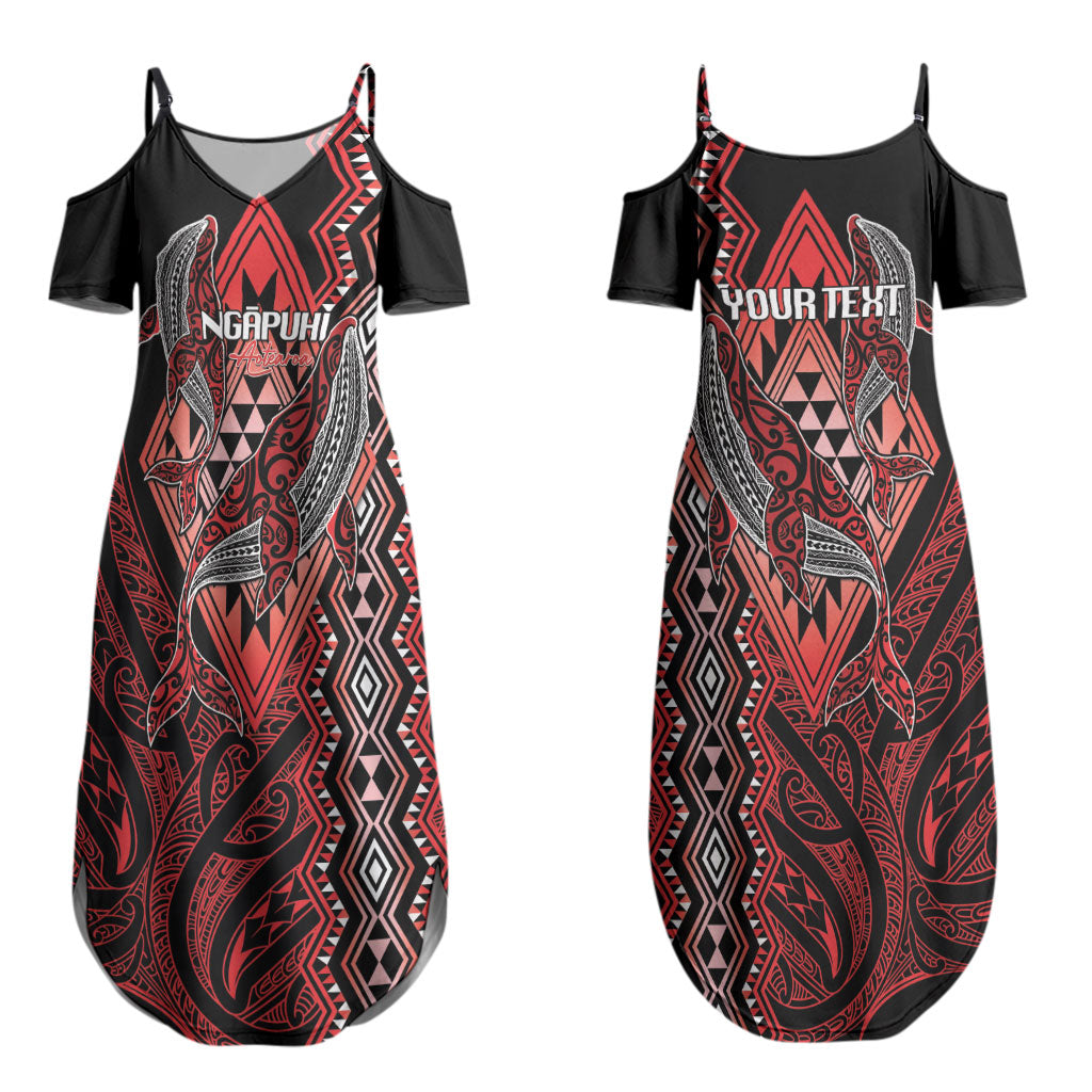 Aotearoa Iwi Ngapuhi Personalised Couples Matching Summer Maxi Dress and Long Sleeve Button Shirt NZ Maori Humpback Whale Taniko Motifs