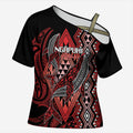Aotearoa Iwi Ngapuhi Personalised Cross Shoulder Shirt NZ Maori Humpback Whale Taniko Motifs