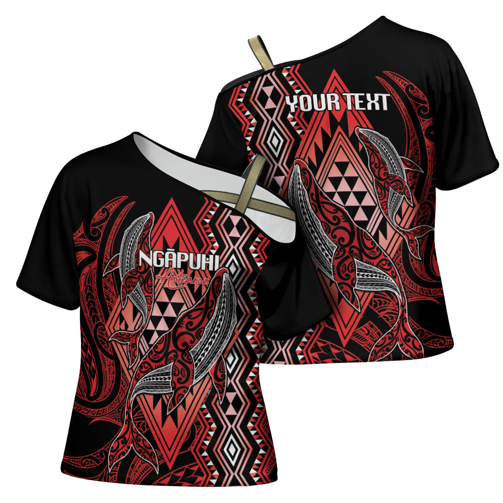 Aotearoa Iwi Ngapuhi Personalised Cross Shoulder Shirt NZ Maori Humpback Whale Taniko Motifs