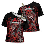 Aotearoa Iwi Ngapuhi Personalised Cross Shoulder Shirt NZ Maori Humpback Whale Taniko Motifs