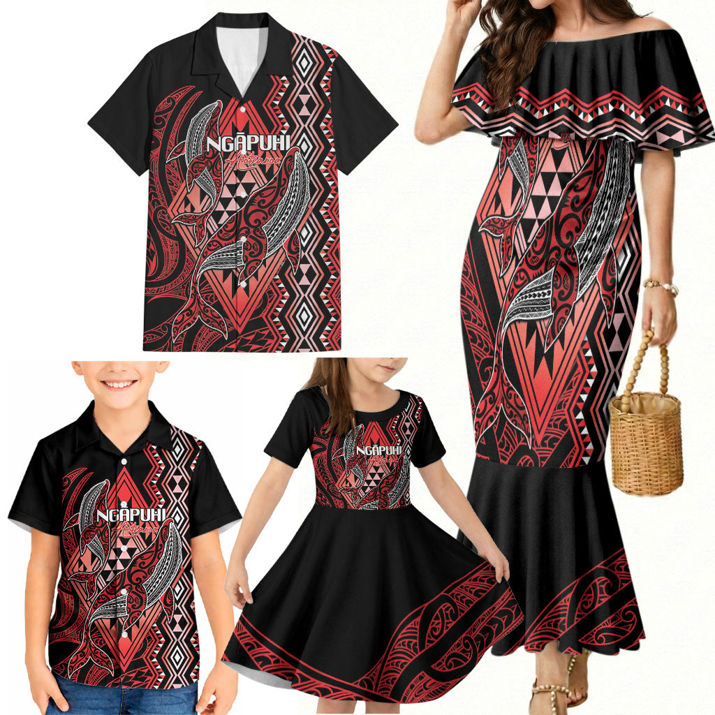 Aotearoa Iwi Ngapuhi Personalised Family Matching Mermaid Dress and Hawaiian Shirt NZ Maori Humpback Whale Taniko Motifs