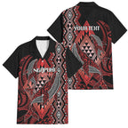 Aotearoa Iwi Ngapuhi Personalised Family Matching Off The Shoulder Long Sleeve Dress and Hawaiian Shirt NZ Maori Humpback Whale Taniko Motifs