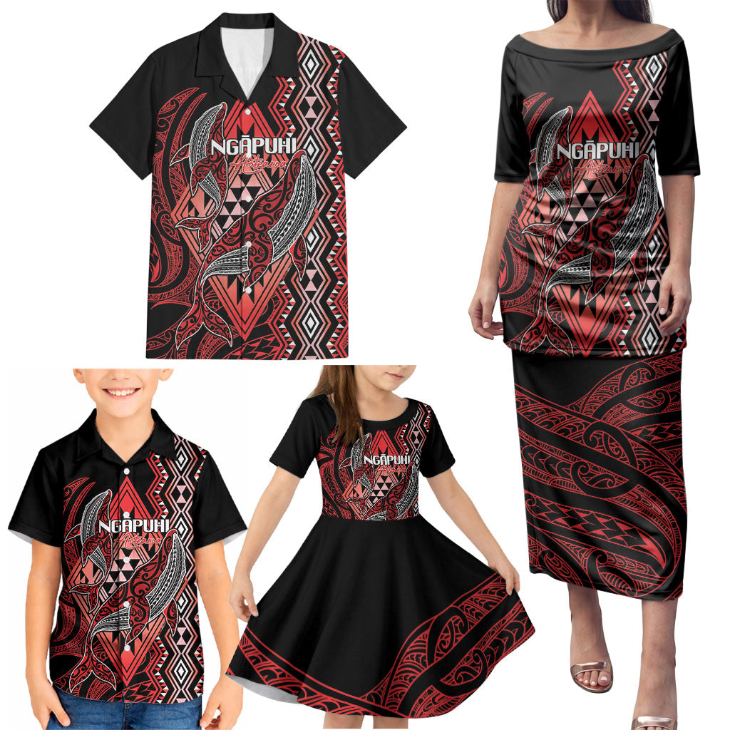 Aotearoa Iwi Ngapuhi Personalised Family Matching Puletasi and Hawaiian Shirt NZ Maori Humpback Whale Taniko Motifs
