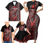 Aotearoa Iwi Ngapuhi Personalised Family Matching Short Sleeve Bodycon Dress and Hawaiian Shirt NZ Maori Humpback Whale Taniko Motifs