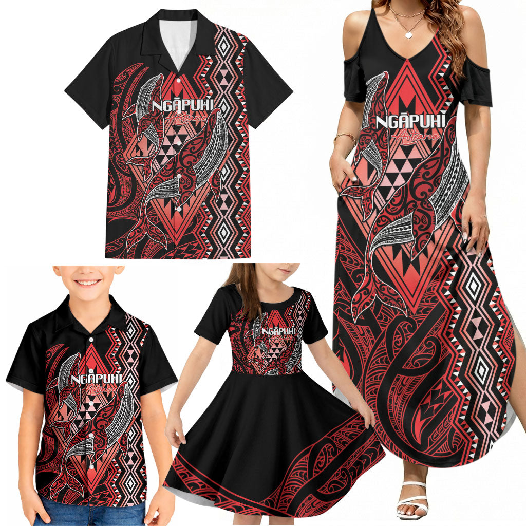 Aotearoa Iwi Ngapuhi Personalised Family Matching Summer Maxi Dress and Hawaiian Shirt NZ Maori Humpback Whale Taniko Motifs