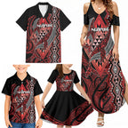 Aotearoa Iwi Ngapuhi Personalised Family Matching Summer Maxi Dress and Hawaiian Shirt NZ Maori Humpback Whale Taniko Motifs