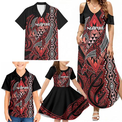 Aotearoa Iwi Ngapuhi Personalised Family Matching Summer Maxi Dress and Hawaiian Shirt NZ Maori Humpback Whale Taniko Motifs