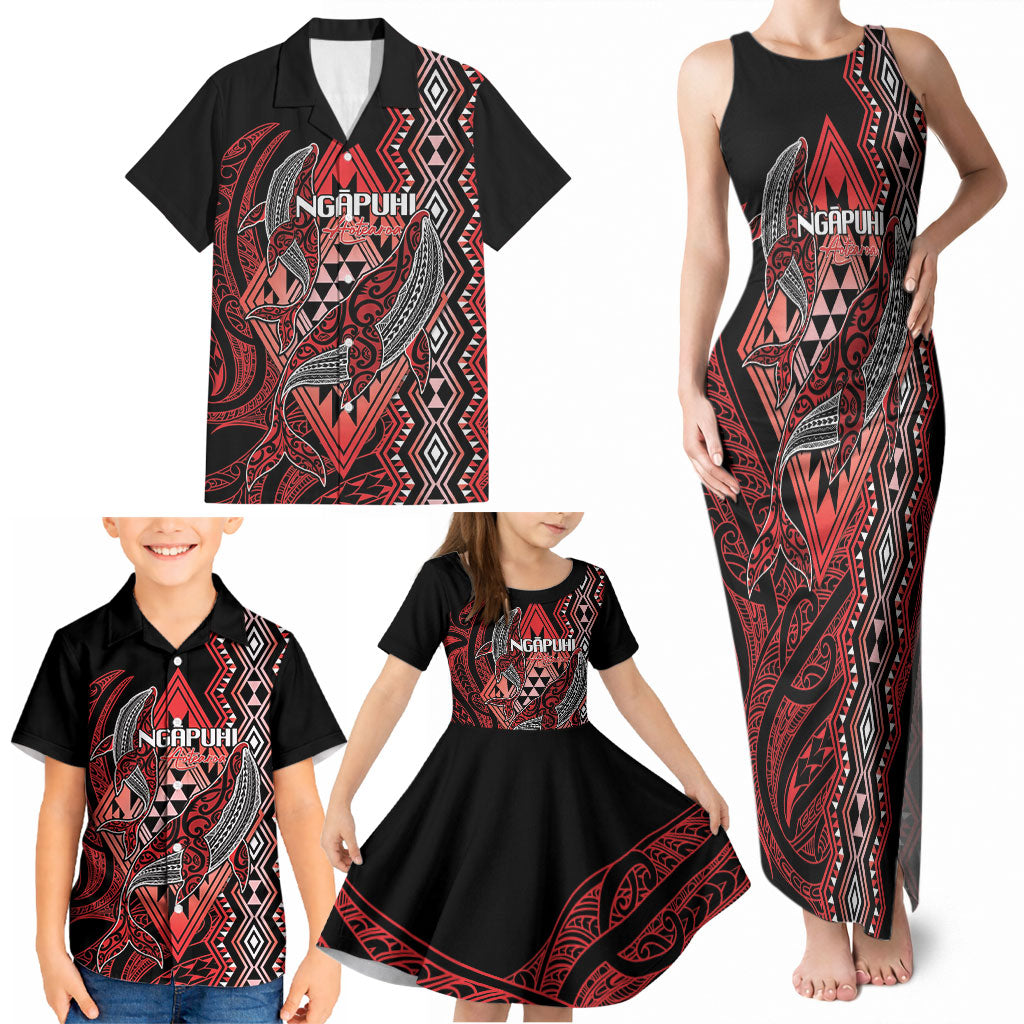 Aotearoa Iwi Ngapuhi Personalised Family Matching Tank Maxi Dress and Hawaiian Shirt NZ Maori Humpback Whale Taniko Motifs