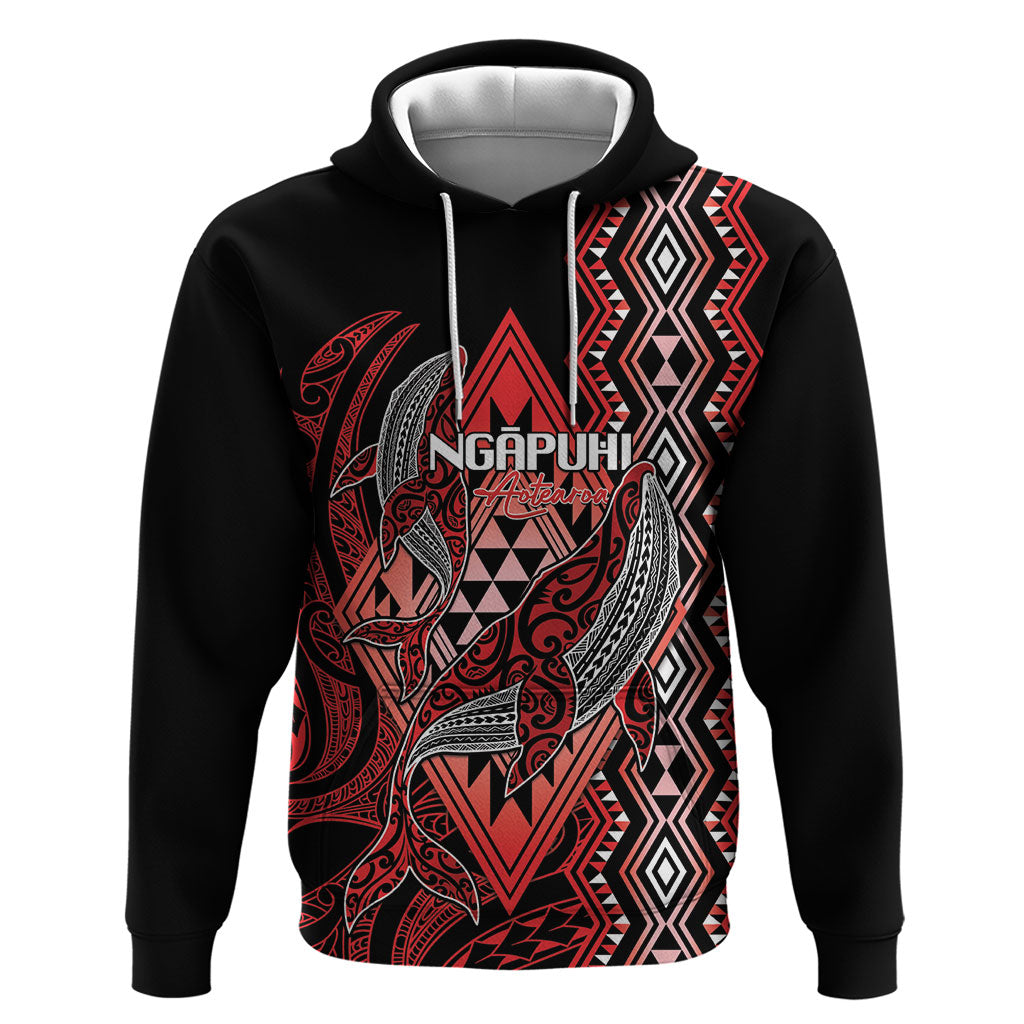 Aotearoa Iwi Ngapuhi Personalised Hoodie NZ Maori Humpback Whale Taniko Motifs