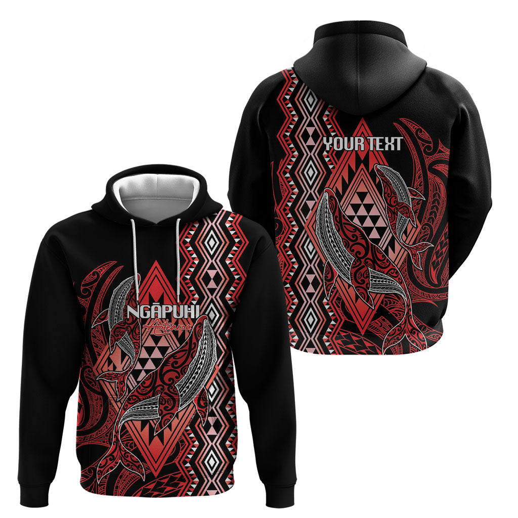 Aotearoa Iwi Ngapuhi Personalised Hoodie NZ Maori Humpback Whale Taniko Motifs