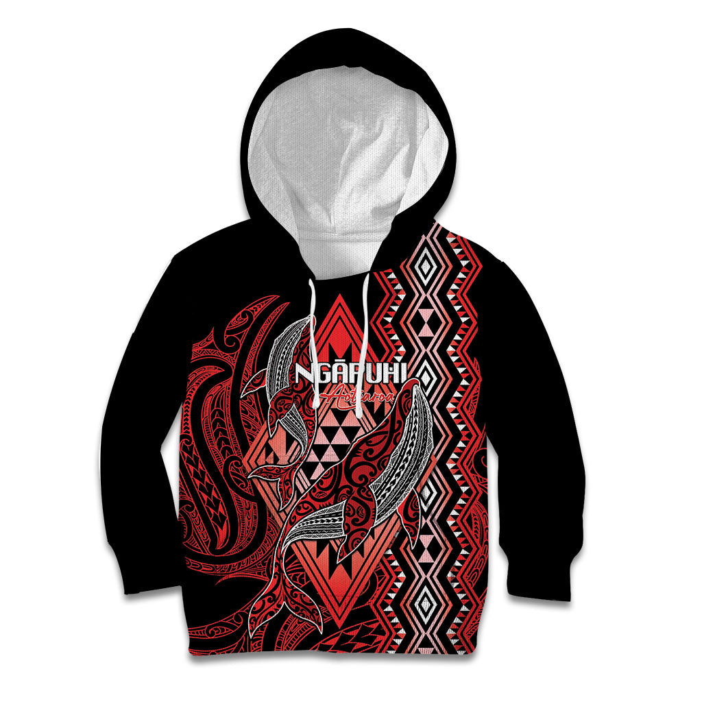 Aotearoa Iwi Ngapuhi Personalised Kid Hoodie NZ Maori Humpback Whale Taniko Motifs