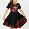 Aotearoa Iwi Ngapuhi Personalised Kid Short Sleeve Dress NZ Maori Humpback Whale Taniko Motifs