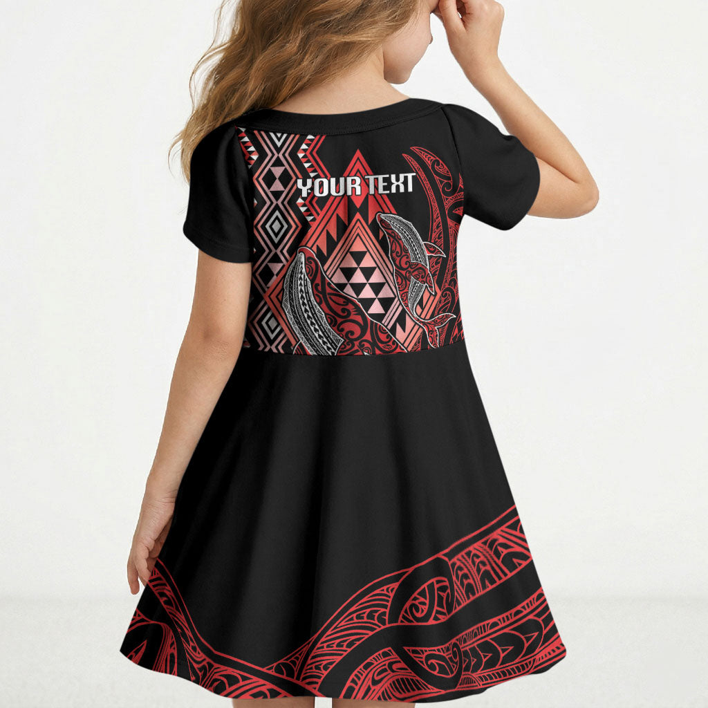 Aotearoa Iwi Ngapuhi Personalised Kid Short Sleeve Dress NZ Maori Humpback Whale Taniko Motifs