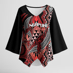 Aotearoa Iwi Ngapuhi Personalised Kimono Sleeve Blouse NZ Maori Humpback Whale Taniko Motifs