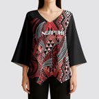 Aotearoa Iwi Ngapuhi Personalised Kimono Sleeve Blouse NZ Maori Humpback Whale Taniko Motifs
