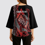Aotearoa Iwi Ngapuhi Personalised Kimono Sleeve Blouse NZ Maori Humpback Whale Taniko Motifs