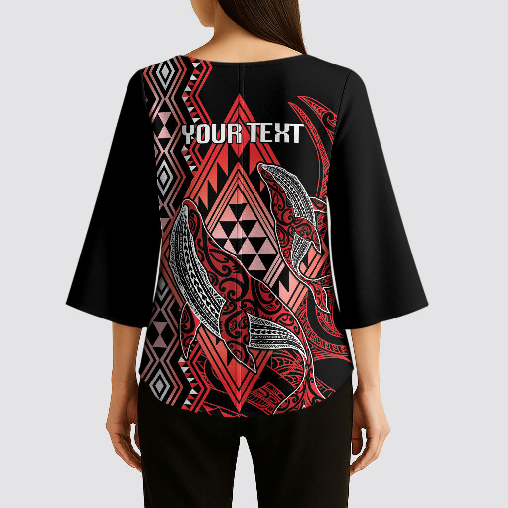 Aotearoa Iwi Ngapuhi Personalised Kimono Sleeve Blouse NZ Maori Humpback Whale Taniko Motifs