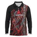 Aotearoa Iwi Ngapuhi Personalised Long Sleeve Polo Shirt NZ Maori Humpback Whale Taniko Motifs