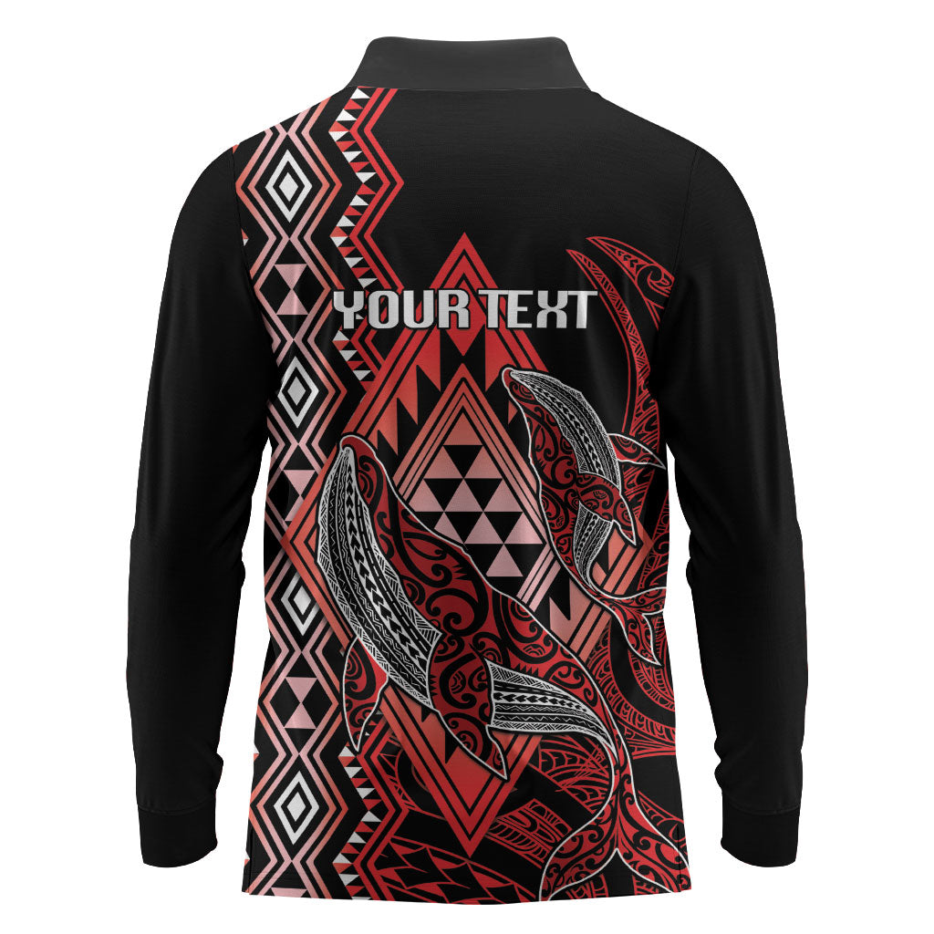 Aotearoa Iwi Ngapuhi Personalised Long Sleeve Polo Shirt NZ Maori Humpback Whale Taniko Motifs