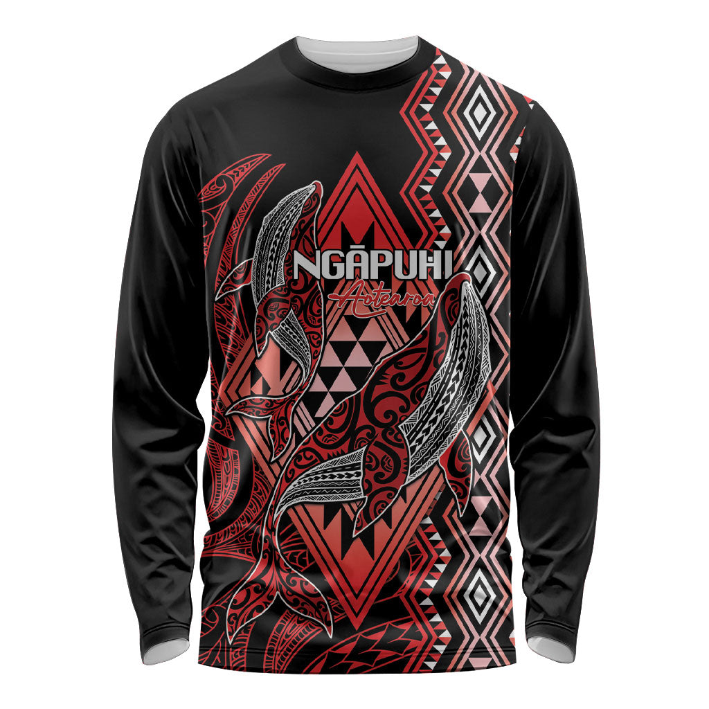 Aotearoa Iwi Ngapuhi Personalised Long Sleeve Shirt NZ Maori Humpback Whale Taniko Motifs