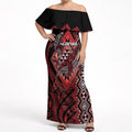 Aotearoa Iwi Ngapuhi Personalised Off Shoulder Maxi Dress NZ Maori Humpback Whale Taniko Motifs