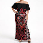 Aotearoa Iwi Ngapuhi Personalised Off Shoulder Maxi Dress NZ Maori Humpback Whale Taniko Motifs
