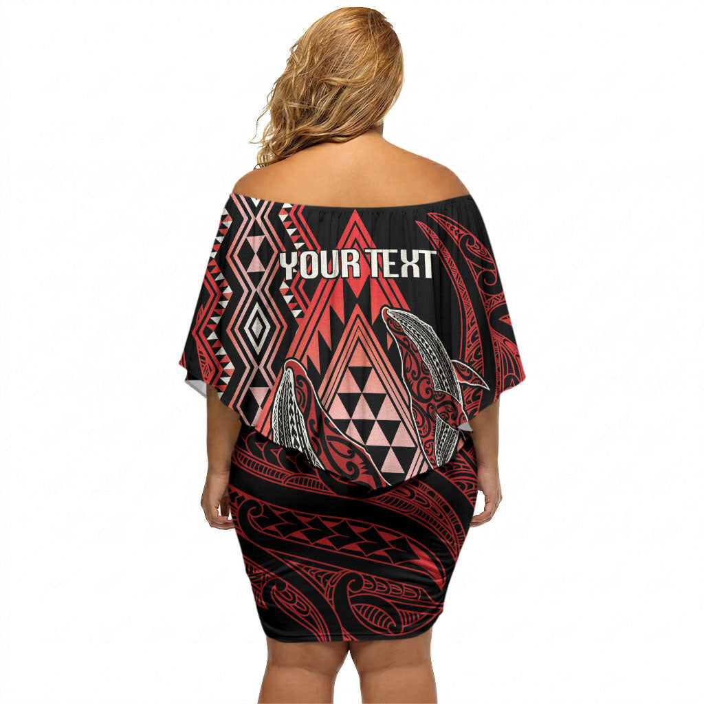 Aotearoa Iwi Ngapuhi Personalised Off Shoulder Short Dress NZ Maori Humpback Whale Taniko Motifs