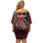 Aotearoa Iwi Ngapuhi Personalised Off Shoulder Short Dress NZ Maori Humpback Whale Taniko Motifs