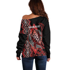 Aotearoa Iwi Ngapuhi Personalised Off Shoulder Sweater NZ Maori Humpback Whale Taniko Motifs