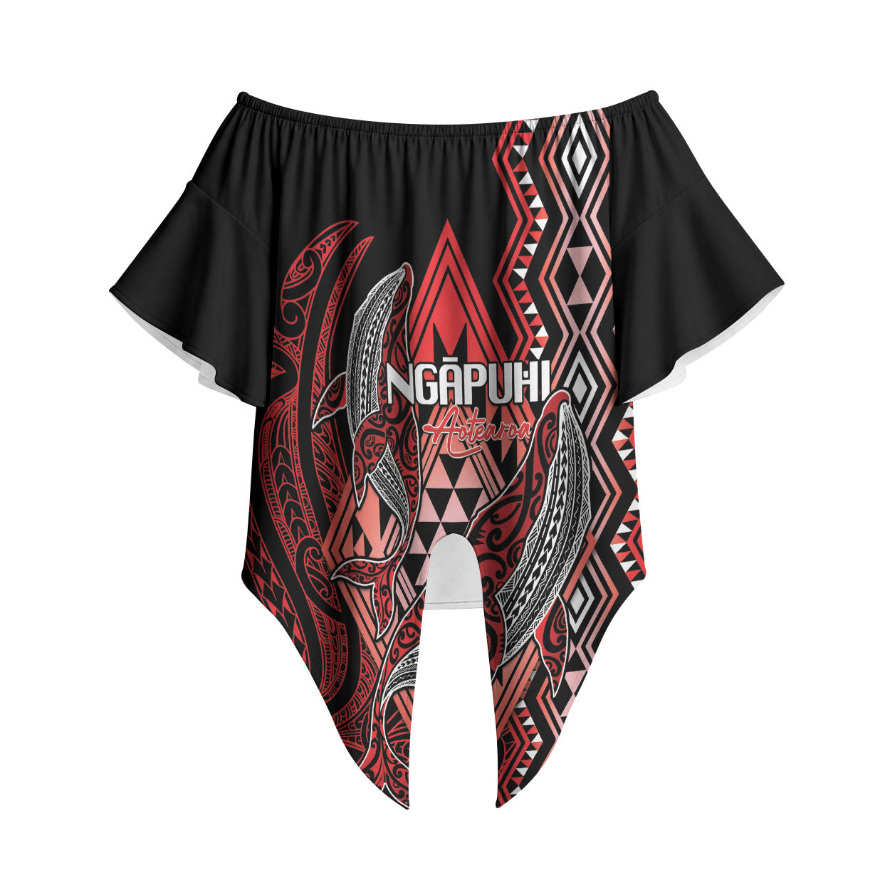 Aotearoa Iwi Ngapuhi Personalised Off Shoulder Wrap Waist Top NZ Maori Humpback Whale Taniko Motifs