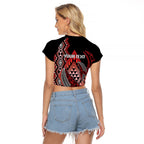 Aotearoa Iwi Ngapuhi Personalised Raglan Cropped T Shirt NZ Maori Humpback Whale Taniko Motifs